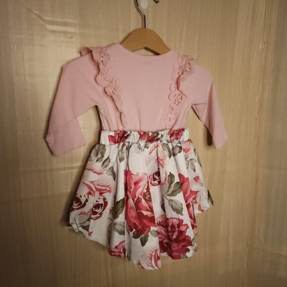 Baby Girls Pink Floral Mixed Material Dress 7-12 Months - Picture 4 of 8